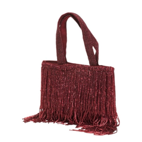 NATASHA Beaded Fringe Handbag | Wine Colored | Y2K - Picture 2 of 3